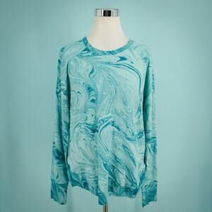 Athleta Size Large L Blue Mindset Marble Tie Dye Crew Long Sleeve Sweatshirt